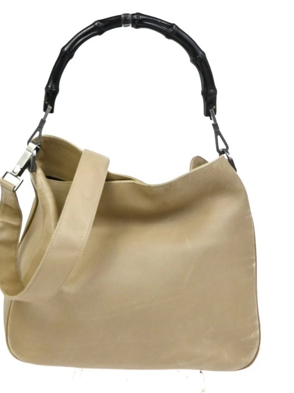 GUCCI Logo Bamboo 2Way Shoulder Hand Bag Leather Beige Italy SHW 68KC961